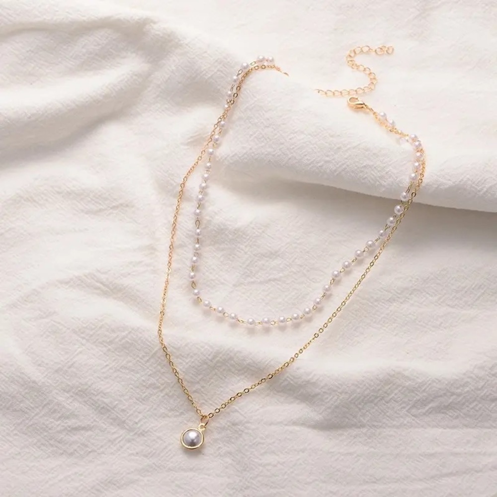 Golden Double Layer Pendant Necklace - Picture 3 of 6